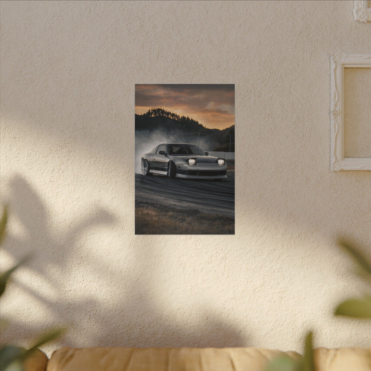 Nissan Silvia S13 Canvas Wall Art — Drift Smoke Photoreal JDM Car Art