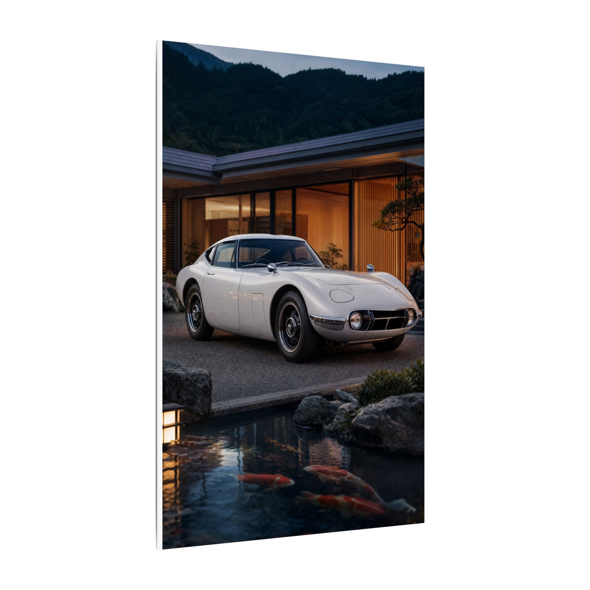 Toyota 2000GT Canvas Wall Art — Koi Pond Villa Photoreal Classic JDM Car Art
