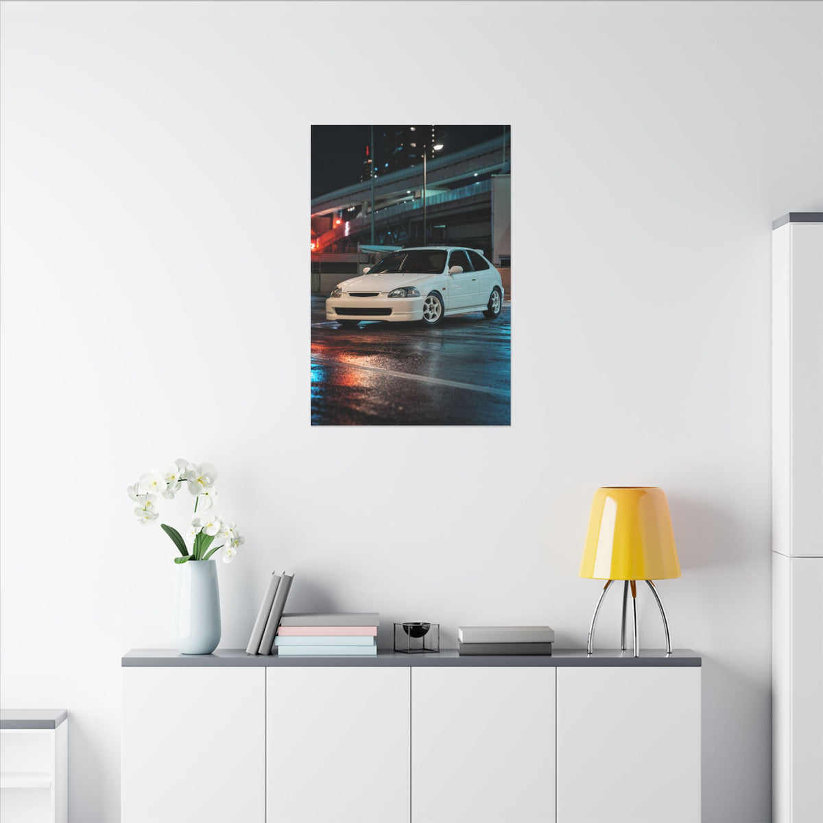 Honda Civic Type R EK9 Canvas Wall Art — Tokyo Highway Night Photoreal JDM Car Art