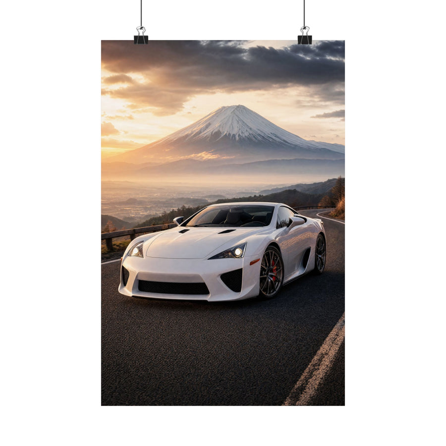Lexus LFA Poster — Mt. Fuji Sunrise Photoreal JDM Supercar Wall Art