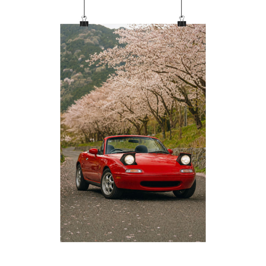 Mazda Miata NA Poster — Cherry Blossom Road Photoreal JDM Wall Art