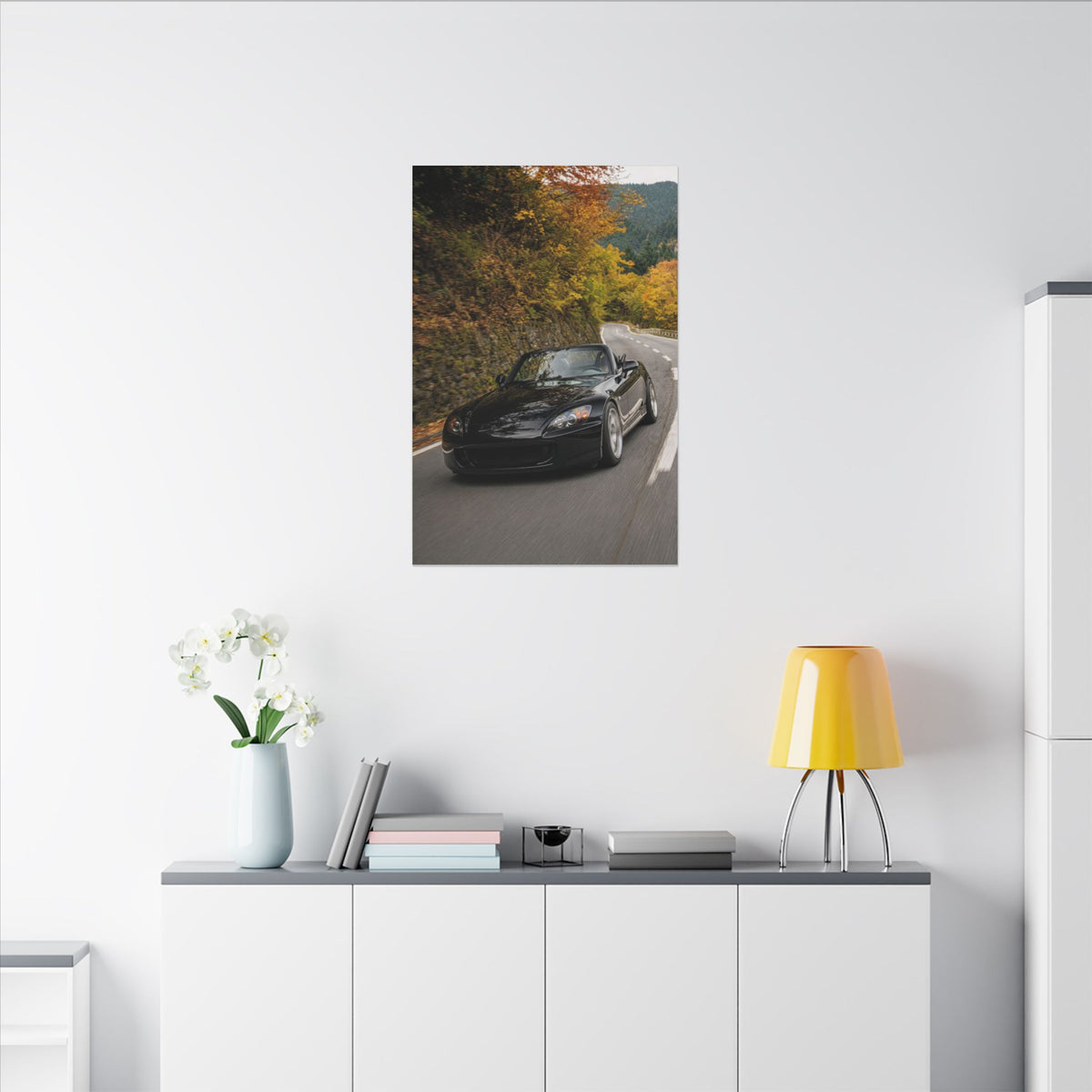 Honda S2000 AP1 Canvas Wall Art — Autumn Mountain Pass Photoreal JDM Car Art