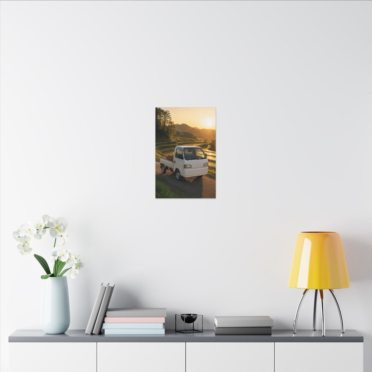 Honda Acty Kei Truck Canvas Wall Art — Rice Terrace Sunset Photoreal JDM Car Art