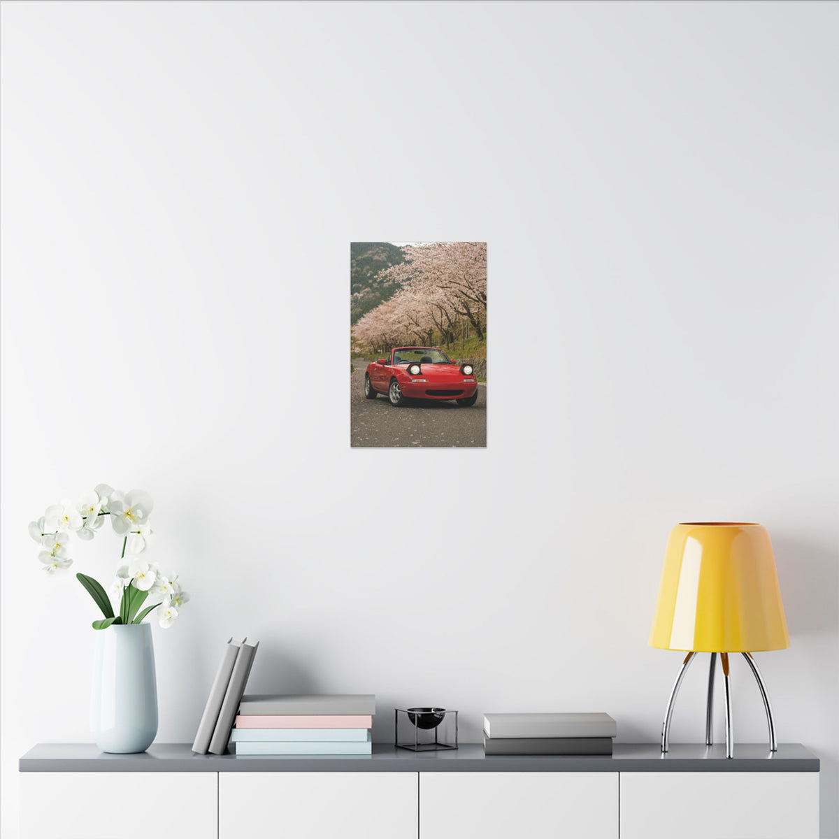 Mazda Miata NA Canvas Wall Art — Cherry Blossom Road Photoreal JDM Car Art