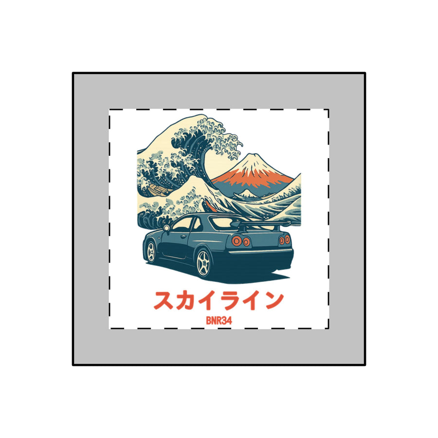 Nissan Skyline GT-R R34 Keychain — Ukiyo-e Wave JDM Acrylic Keychain
