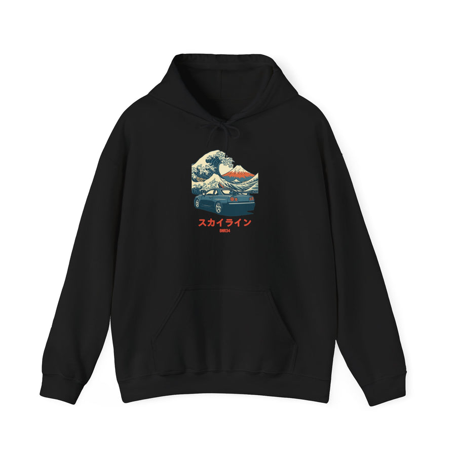 Nissan Skyline GT-R R34 Hoodie — Ukiyo-e Wave JDM Car Hoodie