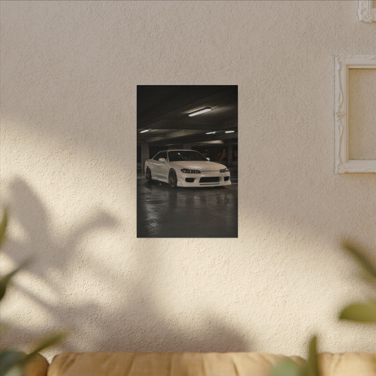 Nissan Silvia S15 Canvas Wall Art — Tokyo Parking Garage Photoreal JDM Car Art