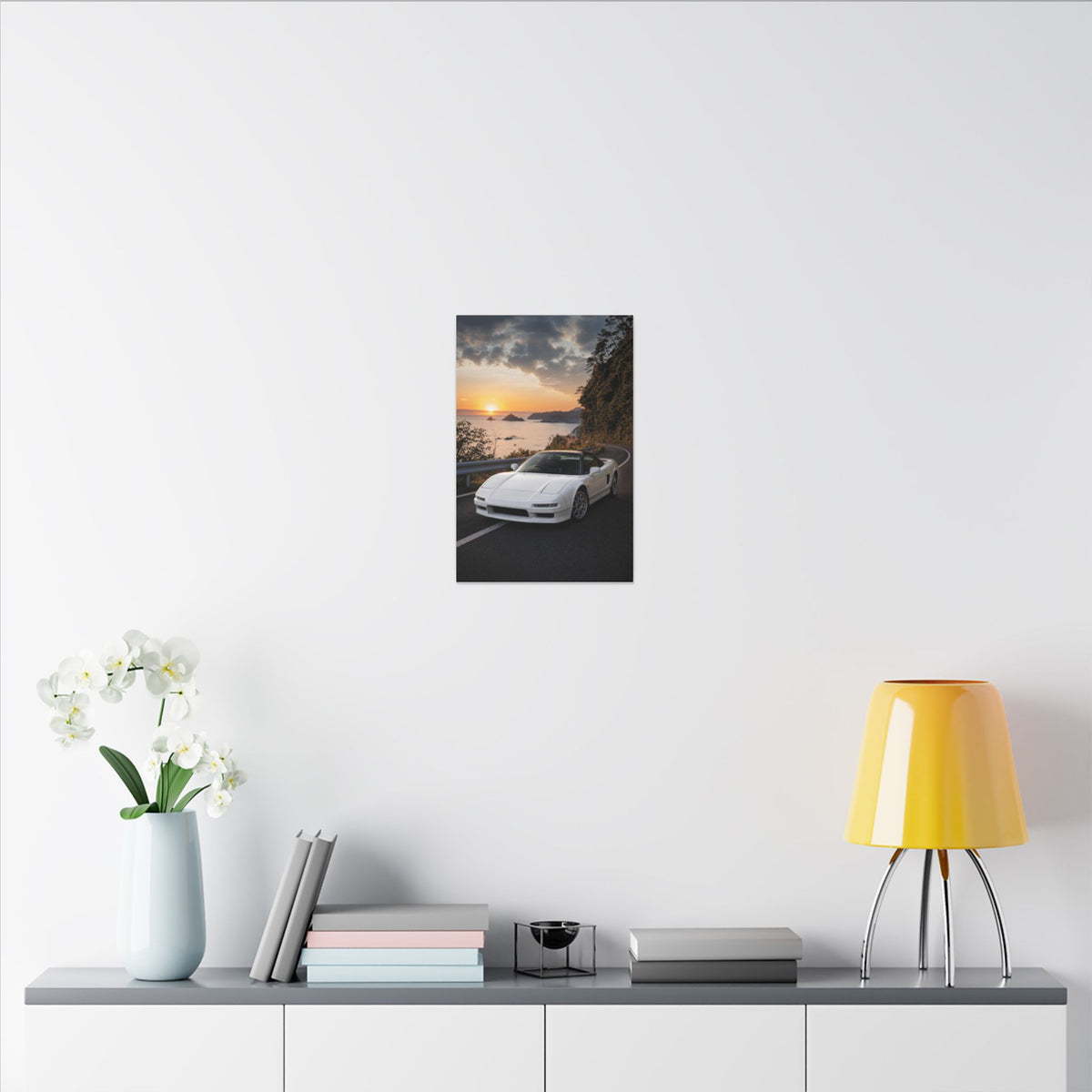 Honda NSX NA1 Canvas Wall Art — Coastal Sunset Photoreal JDM Car Art