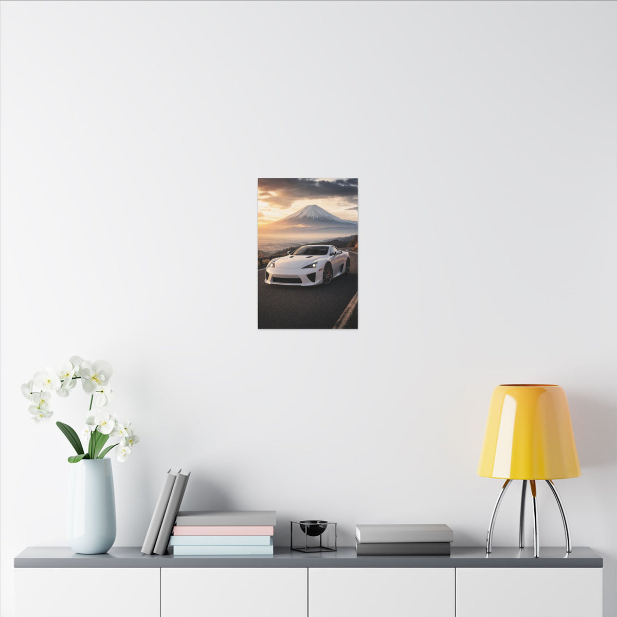 Lexus LFA Canvas Wall Art — Mt. Fuji Sunrise Photoreal JDM Supercar Wall Art