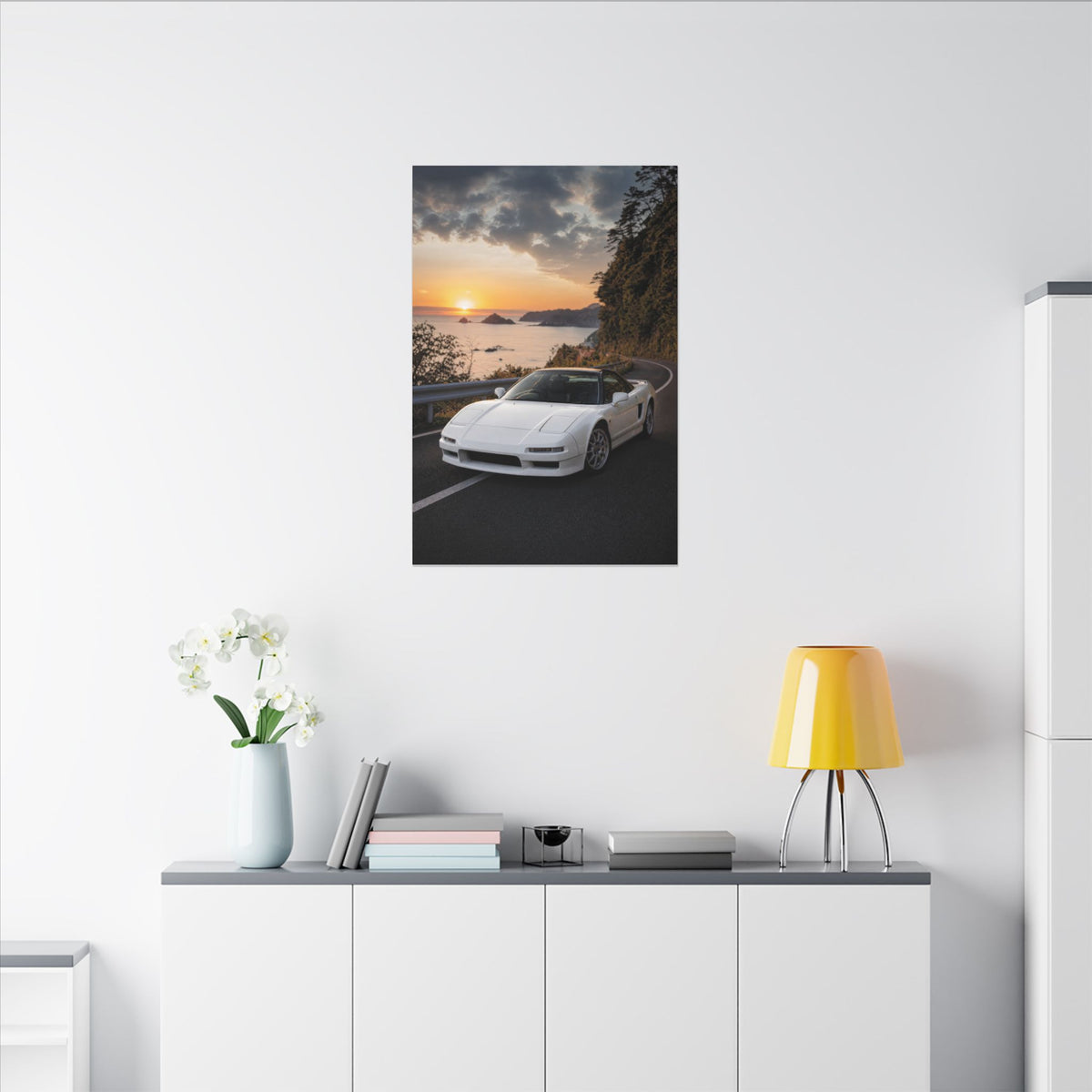 Honda NSX NA1 Canvas Wall Art — Coastal Sunset Photoreal JDM Car Art