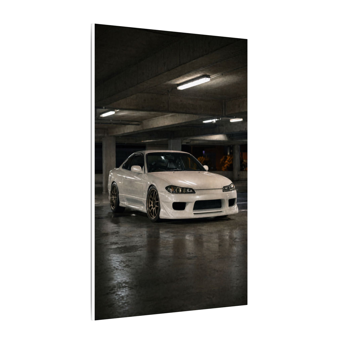 Nissan Silvia S15 Canvas Wall Art — Tokyo Parking Garage Photoreal JDM Car Art