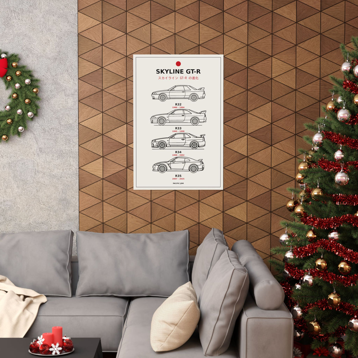 Evolution of the Nissan Skyline GT-R Poster — R32 R33 R34 R35 Line Art JDM Wall Art