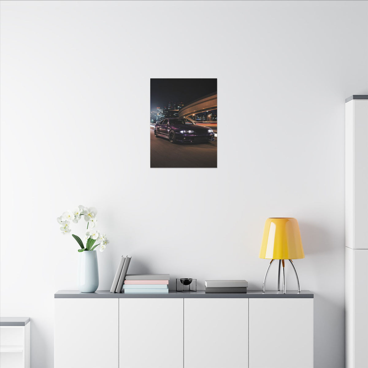 Nissan Skyline GT-R R33 Canvas Wall Art — Midnight Purple Wangan Photoreal JDM Car Art