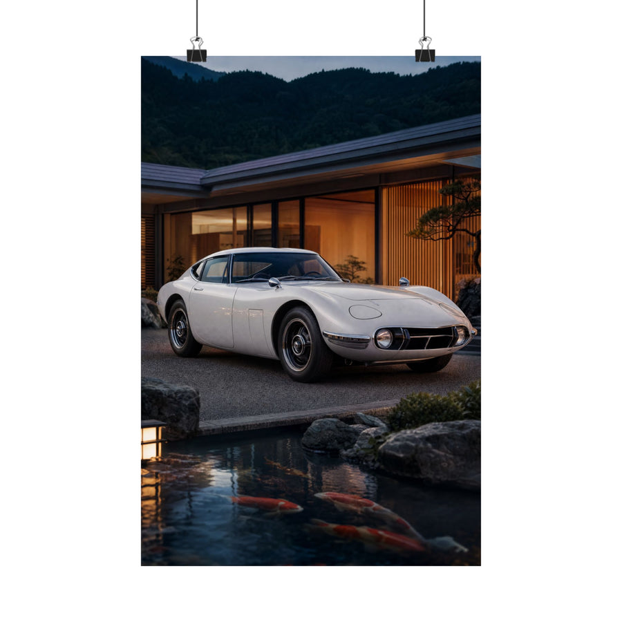 Toyota 2000GT Poster — Koi Pond Villa Photoreal Classic JDM Wall Art