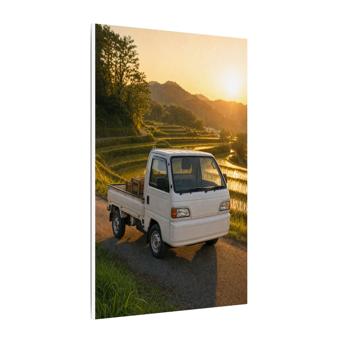 Honda Acty Kei Truck Canvas Wall Art — Rice Terrace Sunset Photoreal JDM Car Art