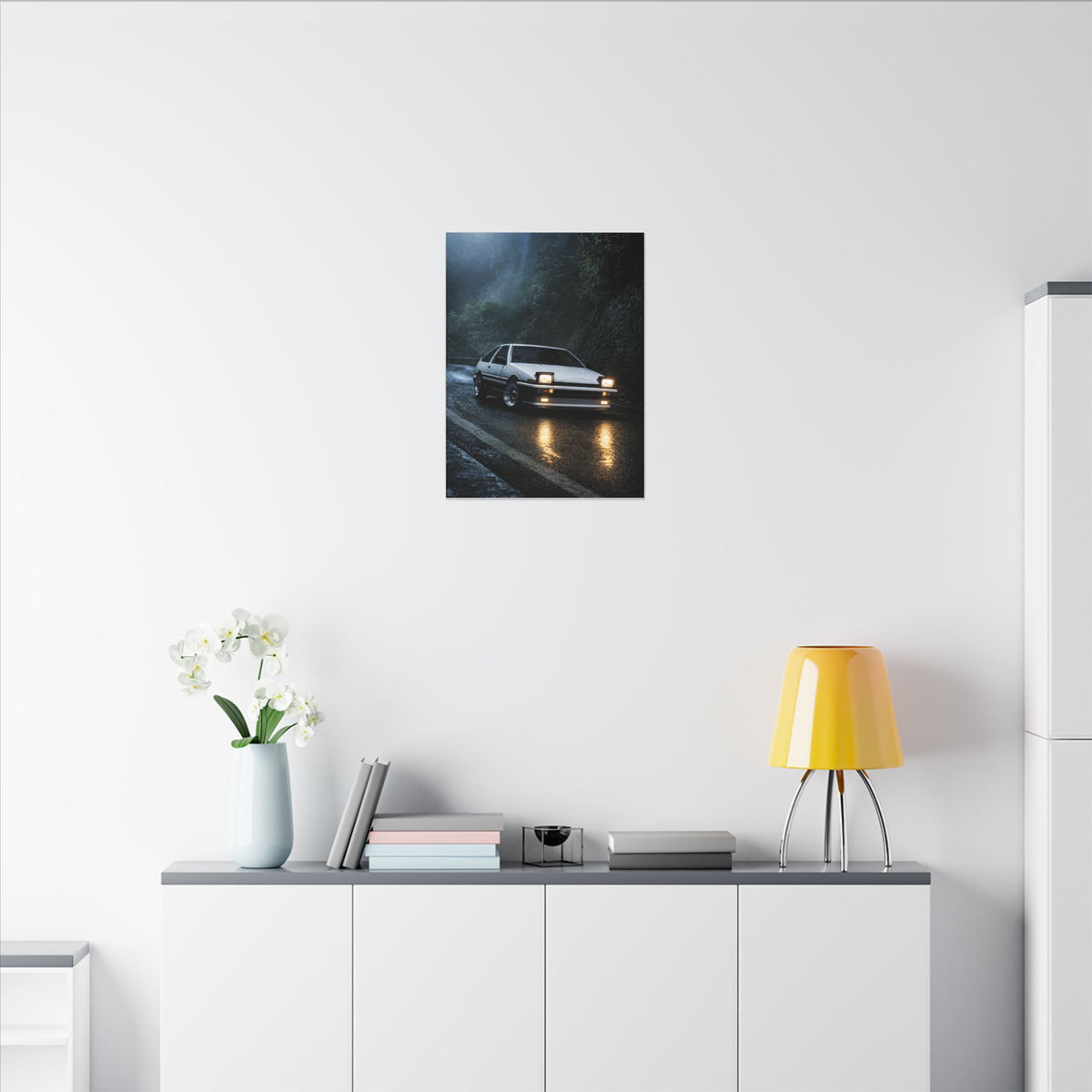 Toyota AE86 Trueno Canvas Wall Art — Midnight Mountain Pass Photoreal JDM Car Art