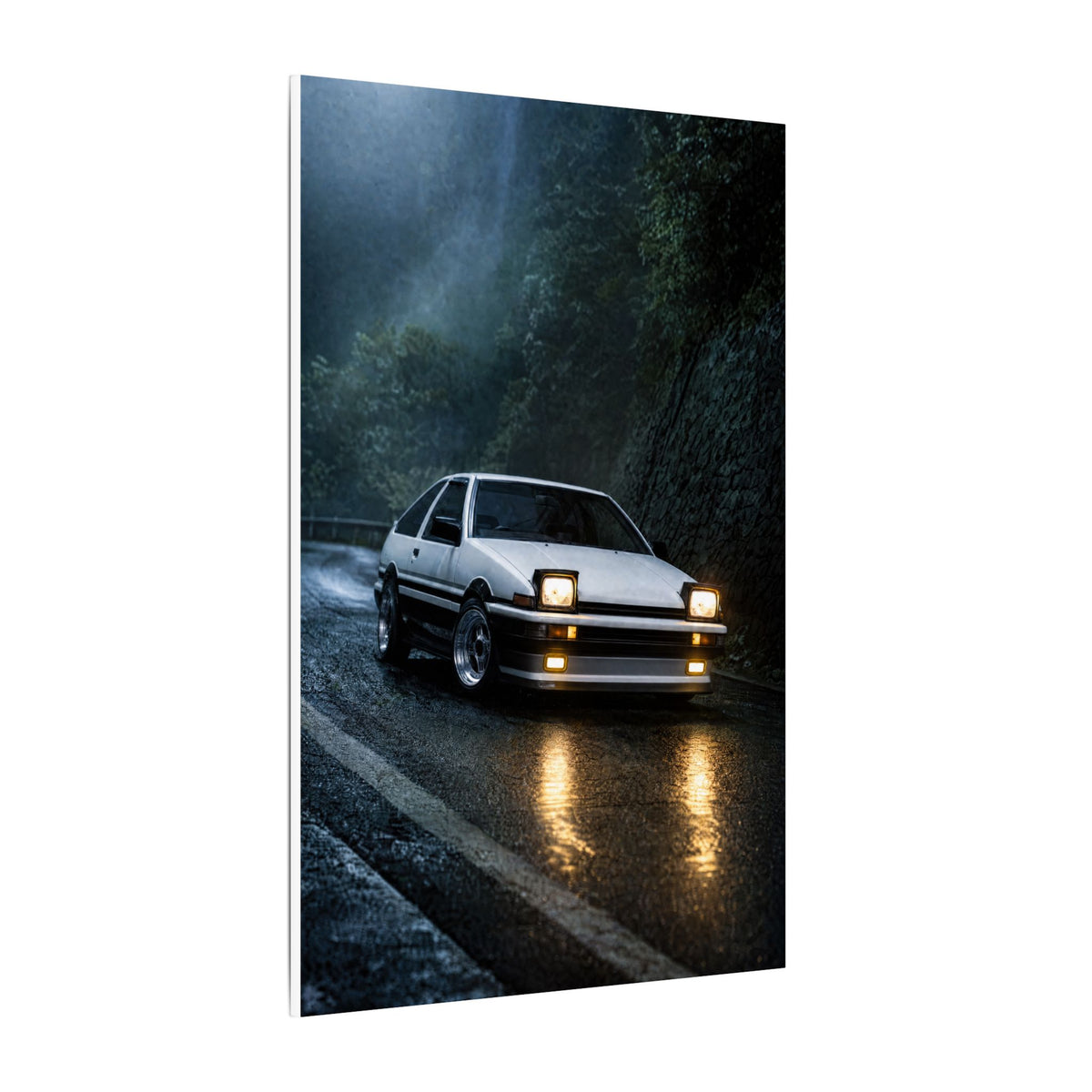Toyota AE86 Trueno Canvas Wall Art — Midnight Mountain Pass Photoreal JDM Car Art