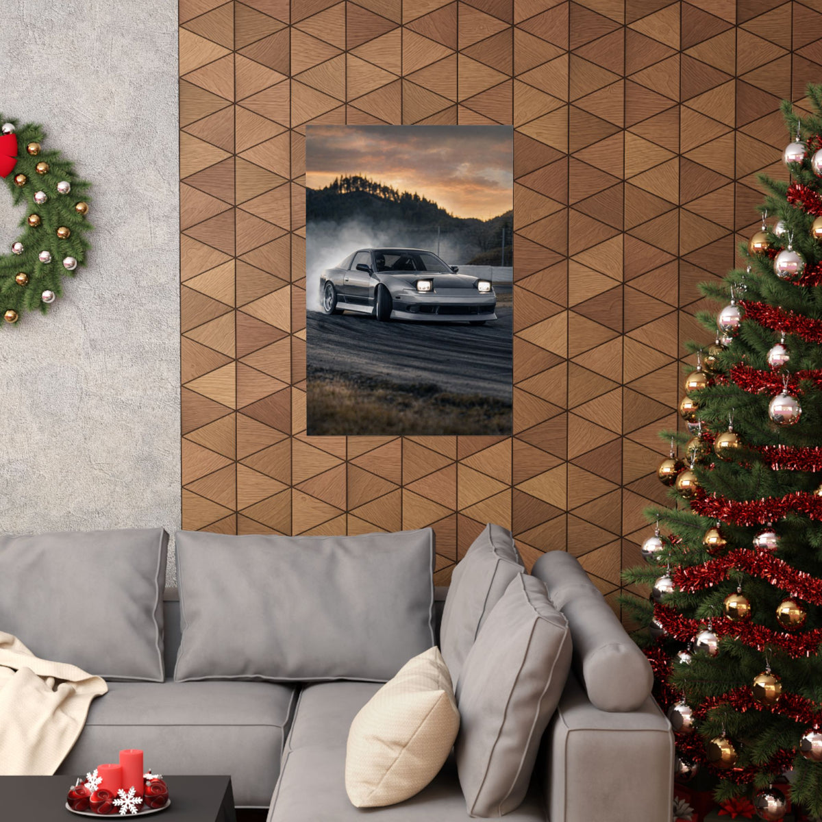 Nissan Silvia S13 Poster — Drift Smoke Photoreal JDM Wall Art