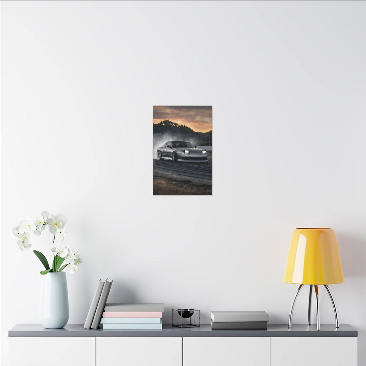 Nissan Silvia S13 Canvas Wall Art — Drift Smoke Photoreal JDM Car Art