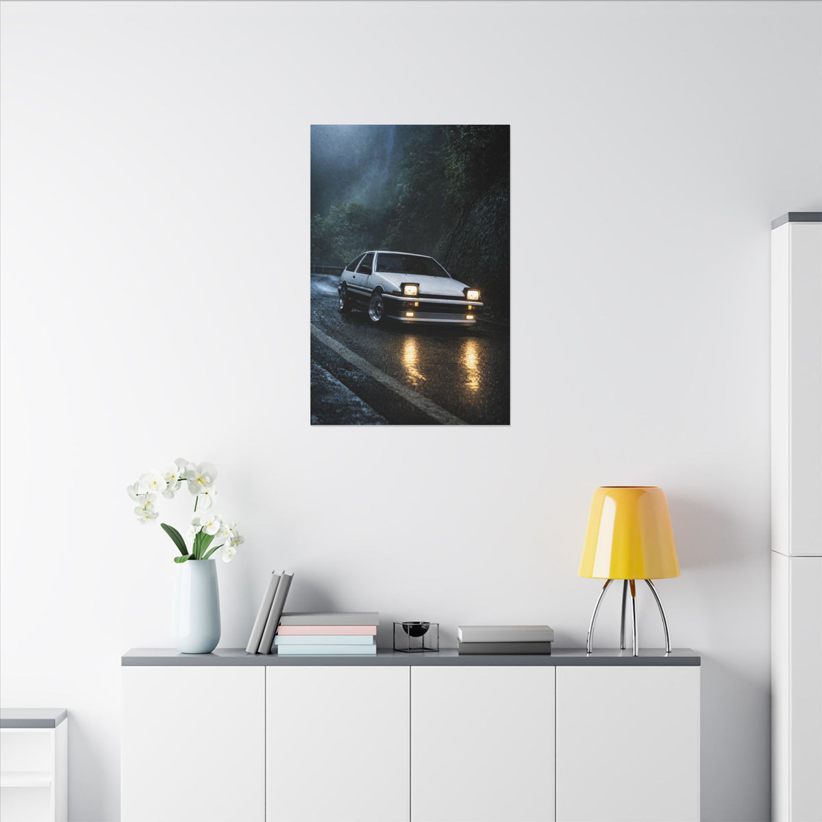 Toyota AE86 Trueno Canvas Wall Art — Midnight Mountain Pass Photoreal JDM Car Art