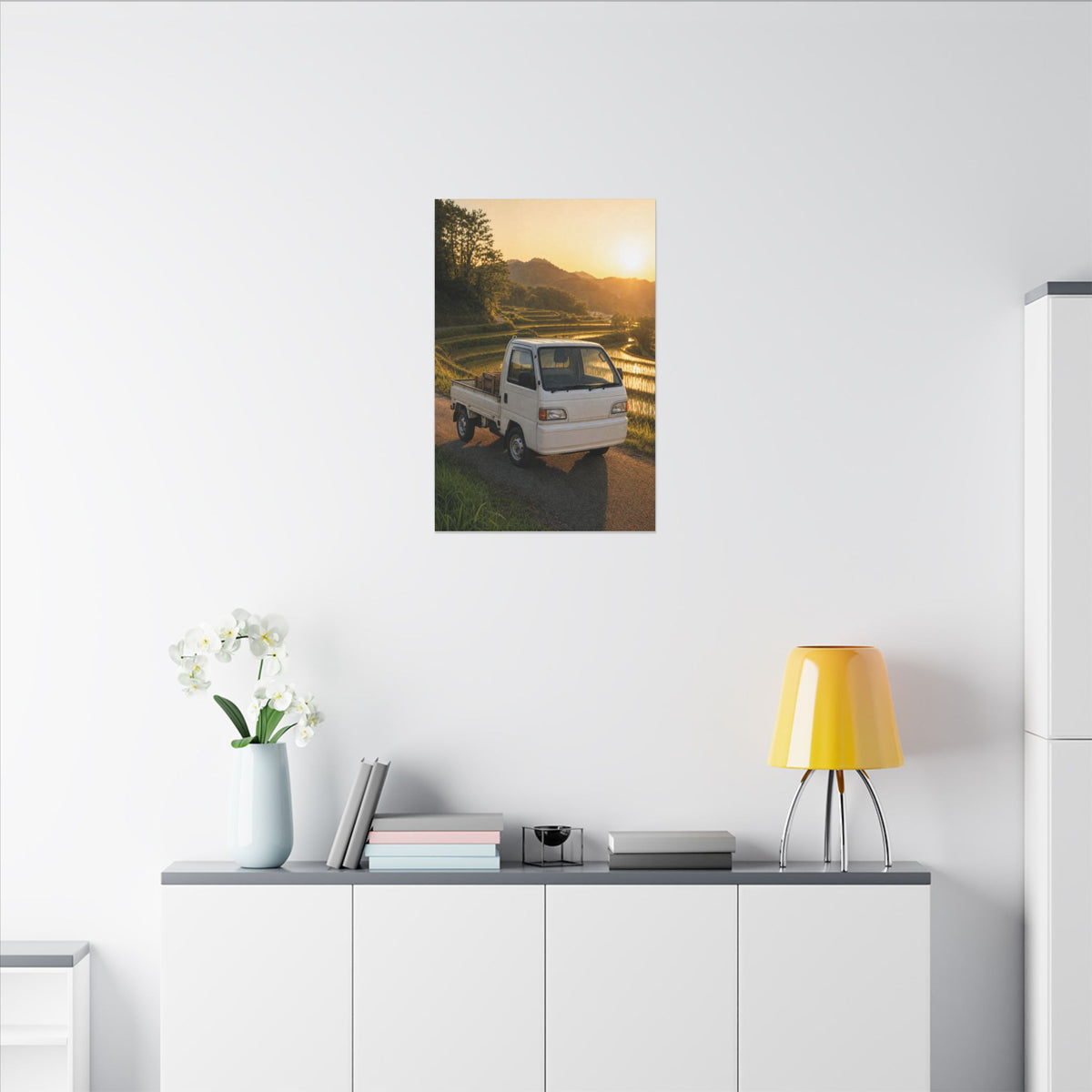 Honda Acty Kei Truck Canvas Wall Art — Rice Terrace Sunset Photoreal JDM Car Art