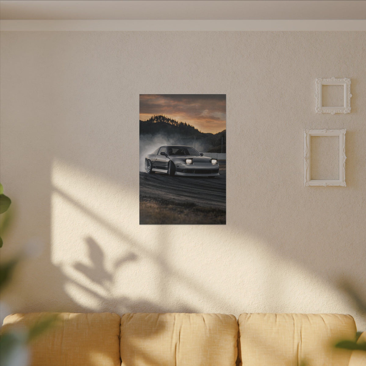 Nissan Silvia S13 Canvas Wall Art — Drift Smoke Photoreal JDM Car Art