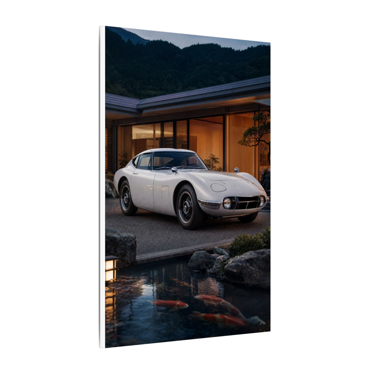 Toyota 2000GT Canvas Wall Art — Koi Pond Villa Photoreal Classic JDM Car Art