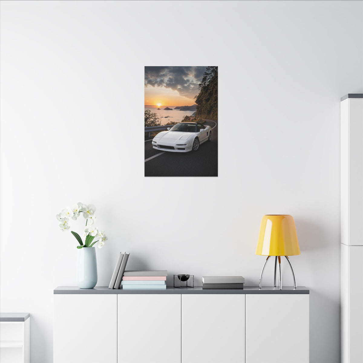 Honda NSX NA1 Canvas Wall Art — Coastal Sunset Photoreal JDM Car Art