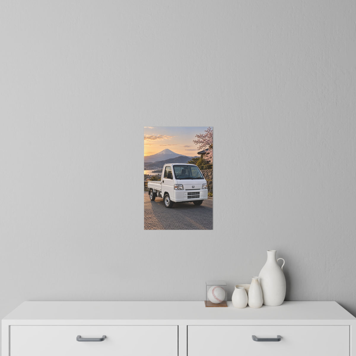 Mini Truck Wall Decal – Japanese Kei Truck with Mt. Fuji & Cherry Blossoms Scenic Sticker