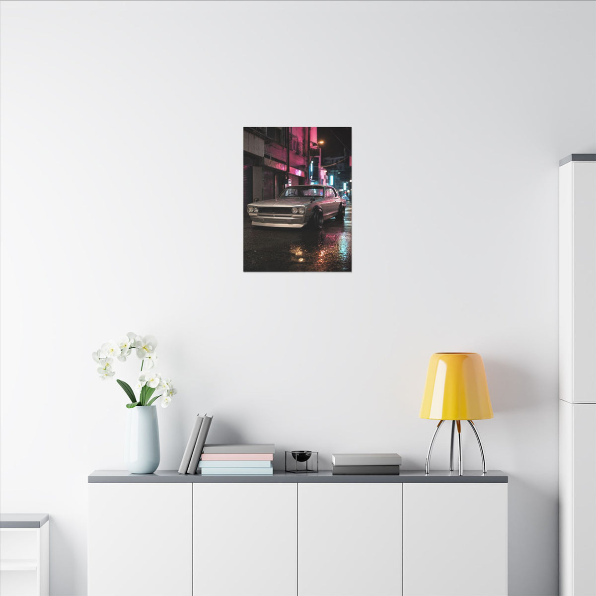 Nissan Skyline Hakosuka KPGC10 Canvas Wall Art — Neon Tokyo Photoreal JDM Car Art