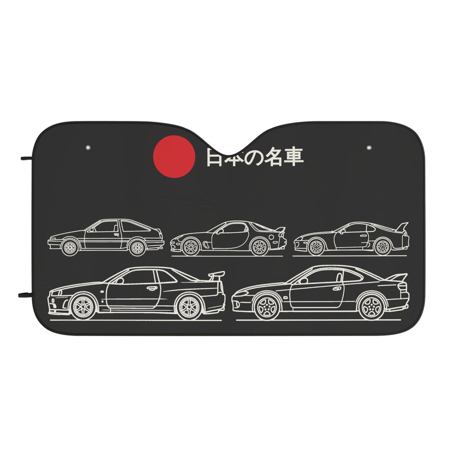 JDM Legends Windshield Sun Shade — AE86, RX-7, Supra, Skyline, Silvia Line Art Car Sunshade