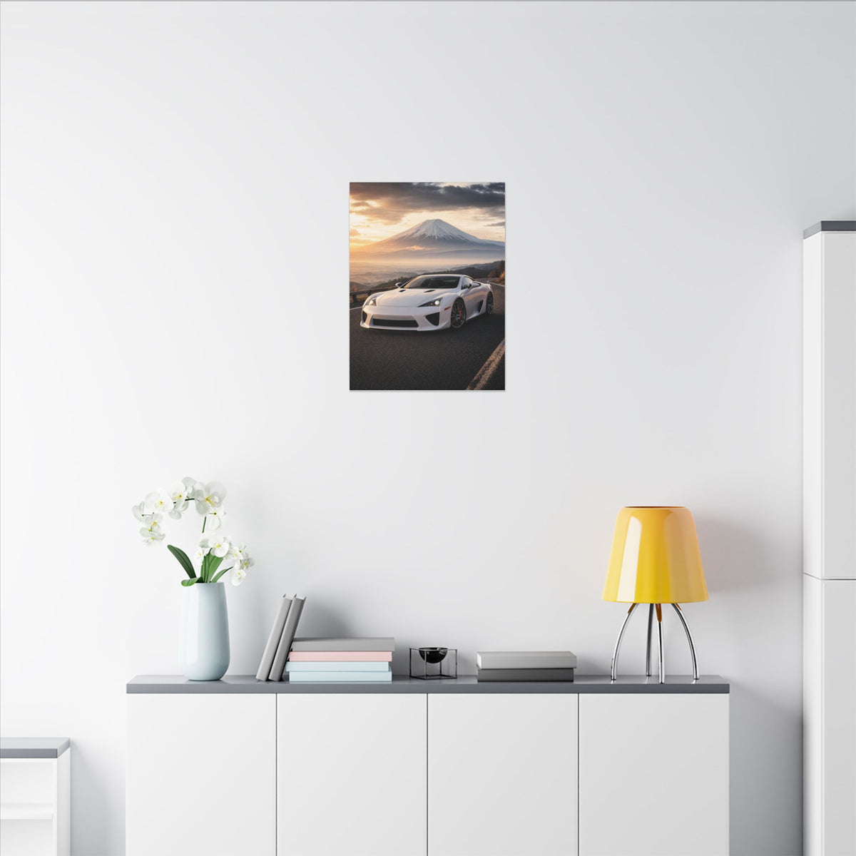 Lexus LFA Canvas Wall Art — Mt. Fuji Sunrise Photoreal JDM Supercar Wall Art