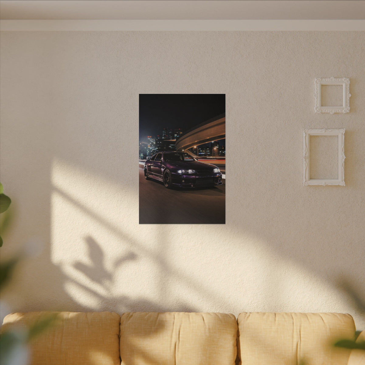 Nissan Skyline GT-R R33 Canvas Wall Art — Midnight Purple Wangan Photoreal JDM Car Art