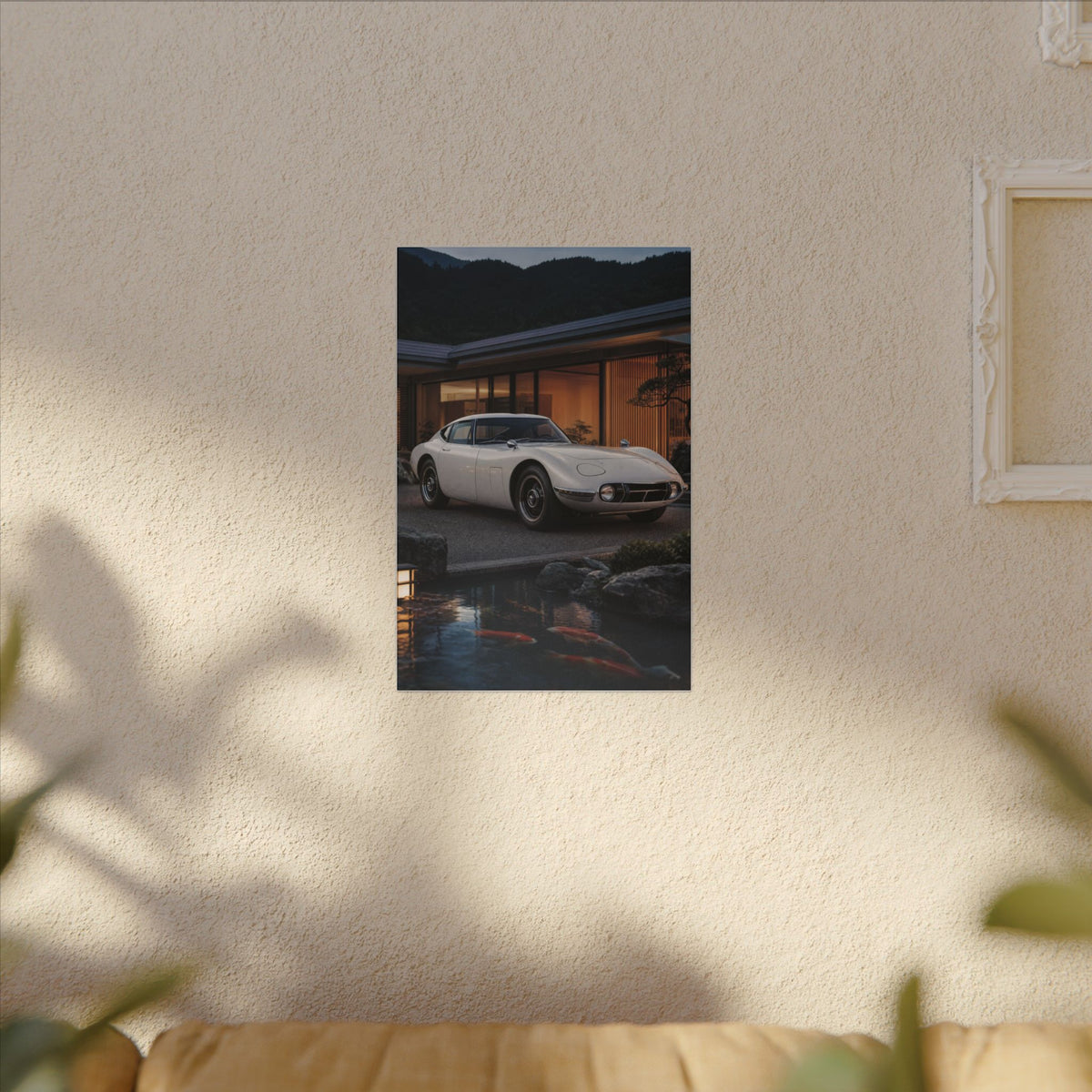 Toyota 2000GT Canvas Wall Art — Koi Pond Villa Photoreal Classic JDM Car Art