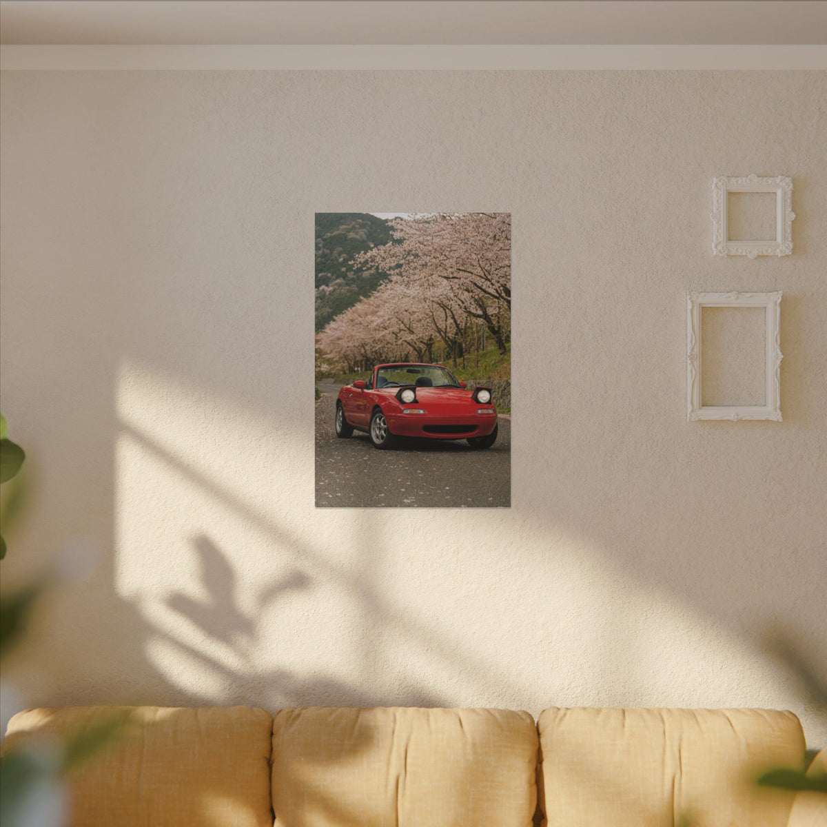 Mazda Miata NA Canvas Wall Art — Cherry Blossom Road Photoreal JDM Car Art