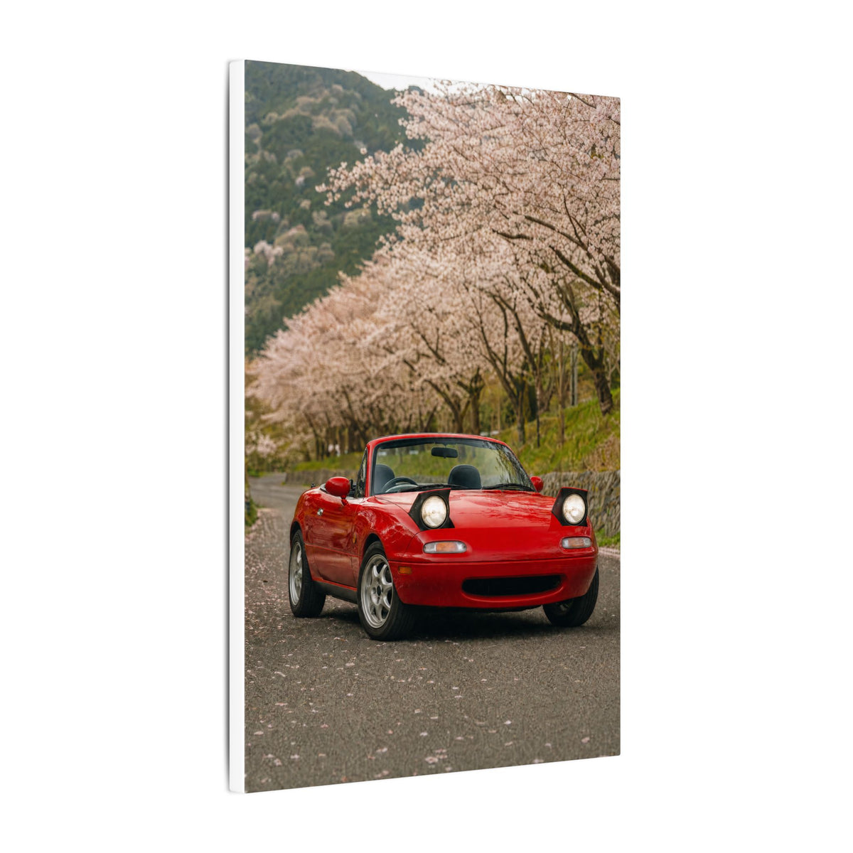 Mazda Miata NA Canvas Wall Art — Cherry Blossom Road Photoreal JDM Car Art