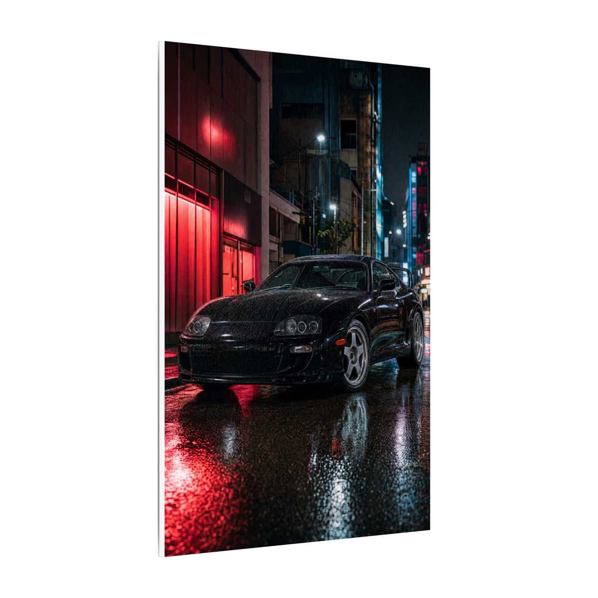 Toyota Supra MK4 Canvas Wall Art — Tokyo Night Rain Photoreal JDM Car Art
