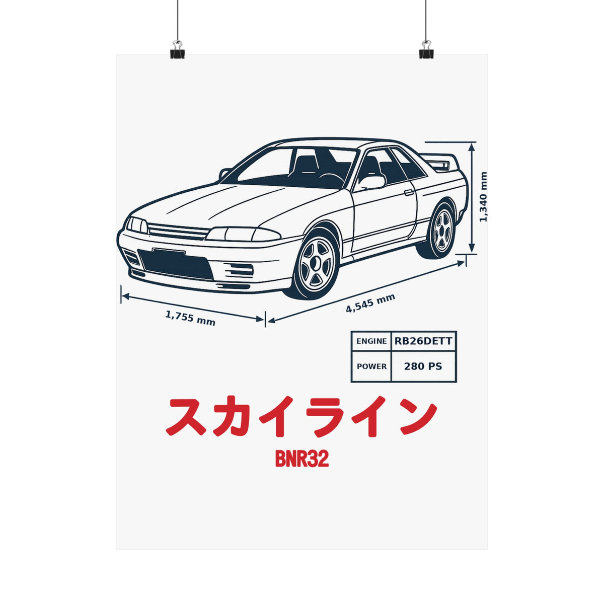 Nissan Skyline GT-R R32 Poster — Blueprint JDM Car Wall Art