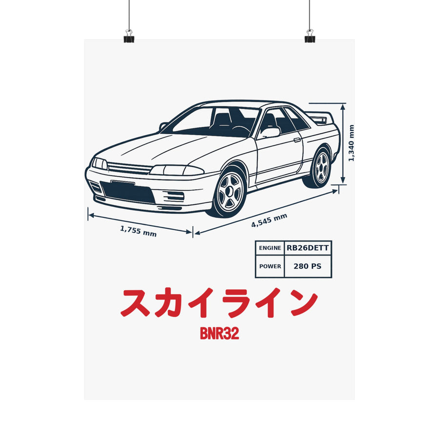 Nissan Skyline GT-R R32 Poster — Blueprint JDM Car Wall Art