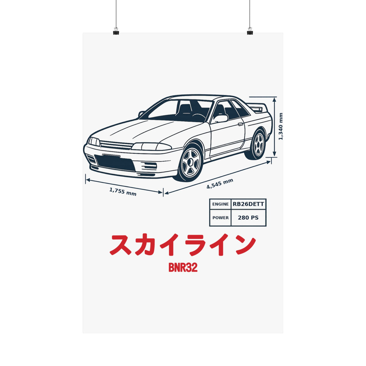 Nissan Skyline GT-R R32 Poster — Blueprint JDM Car Wall Art