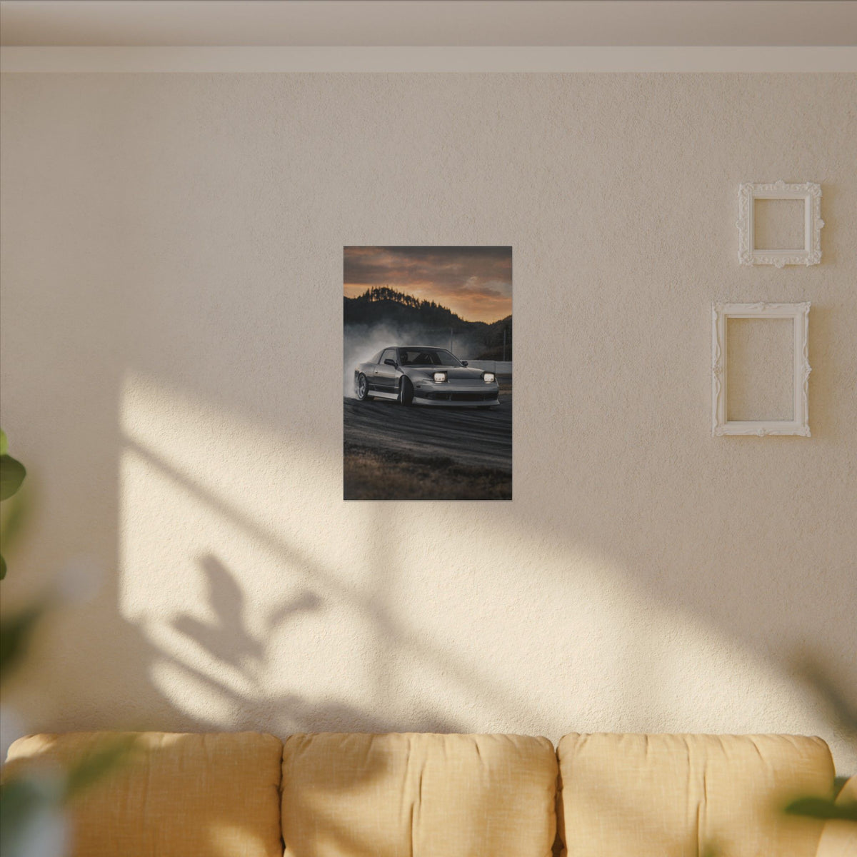 Nissan Silvia S13 Canvas Wall Art — Drift Smoke Photoreal JDM Car Art