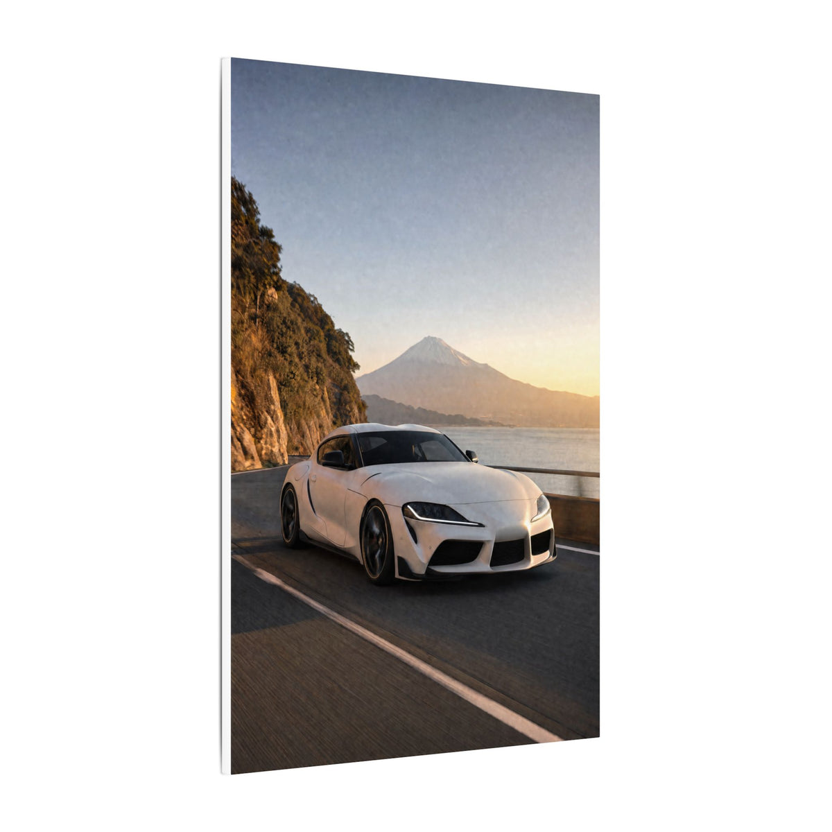 Toyota GR Supra A90 Canvas Wall Art — Mt. Fuji Coast Photoreal JDM Car Art
