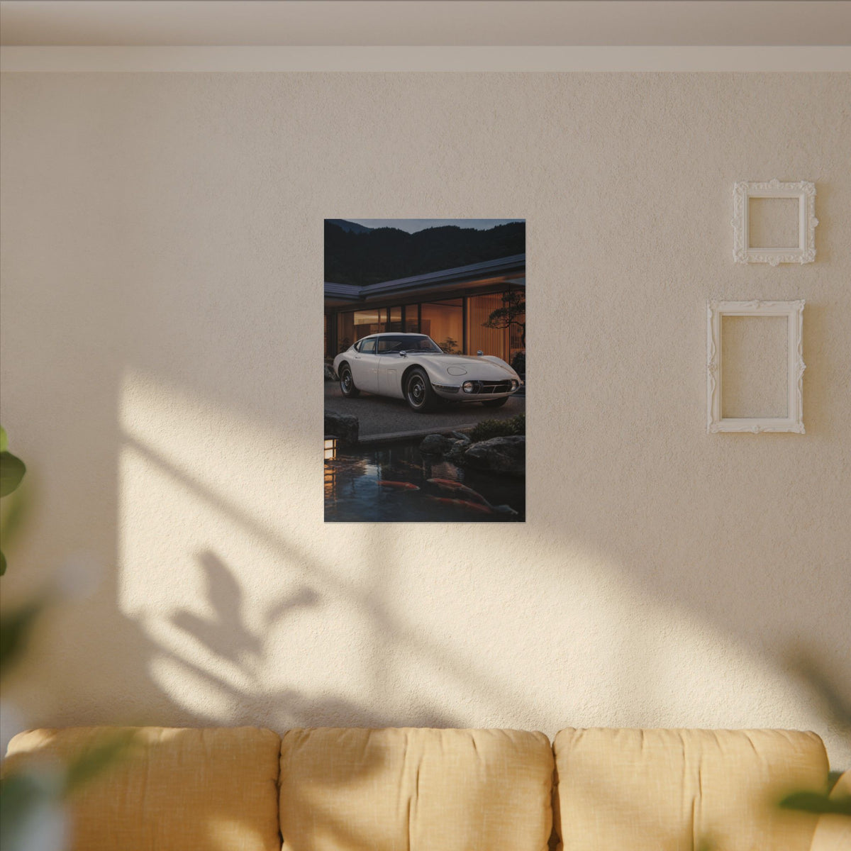 Toyota 2000GT Canvas Wall Art — Koi Pond Villa Photoreal Classic JDM Car Art