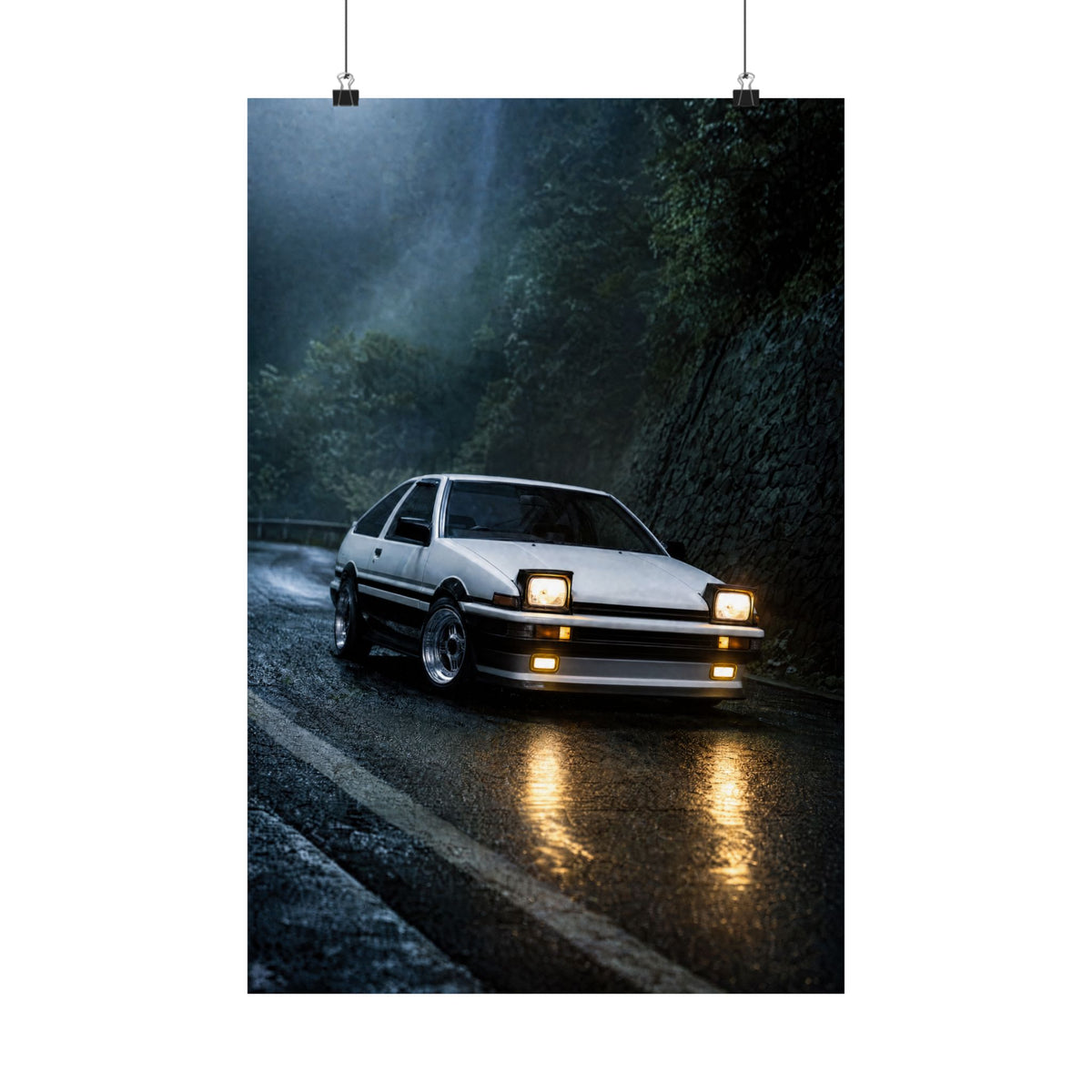 Toyota AE86 Trueno Poster — Midnight Mountain Pass Photoreal JDM Wall Art
