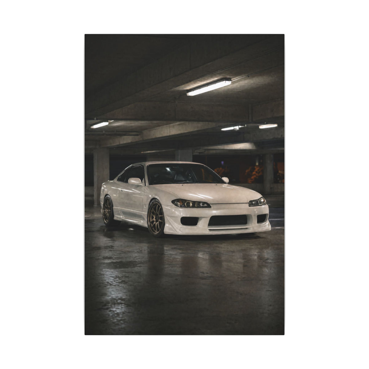 Nissan Silvia S15 Canvas Wall Art — Tokyo Parking Garage Photoreal JDM Car Art