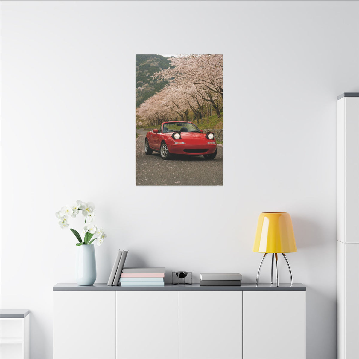 Mazda Miata NA Canvas Wall Art — Cherry Blossom Road Photoreal JDM Car Art