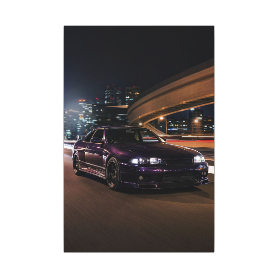Nissan Skyline GT-R R33 Canvas Wall Art — Midnight Purple Wangan Photoreal JDM Car Art