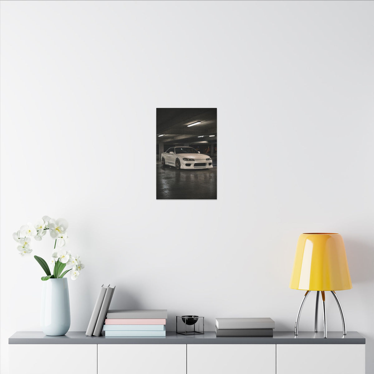 Nissan Silvia S15 Canvas Wall Art — Tokyo Parking Garage Photoreal JDM Car Art