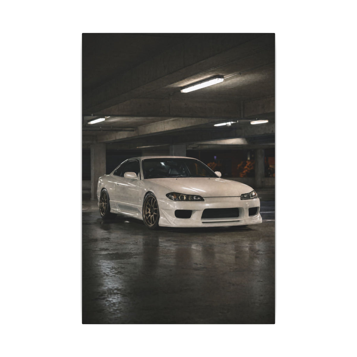 Nissan Silvia S15 Canvas Wall Art — Tokyo Parking Garage Photoreal JDM Car Art