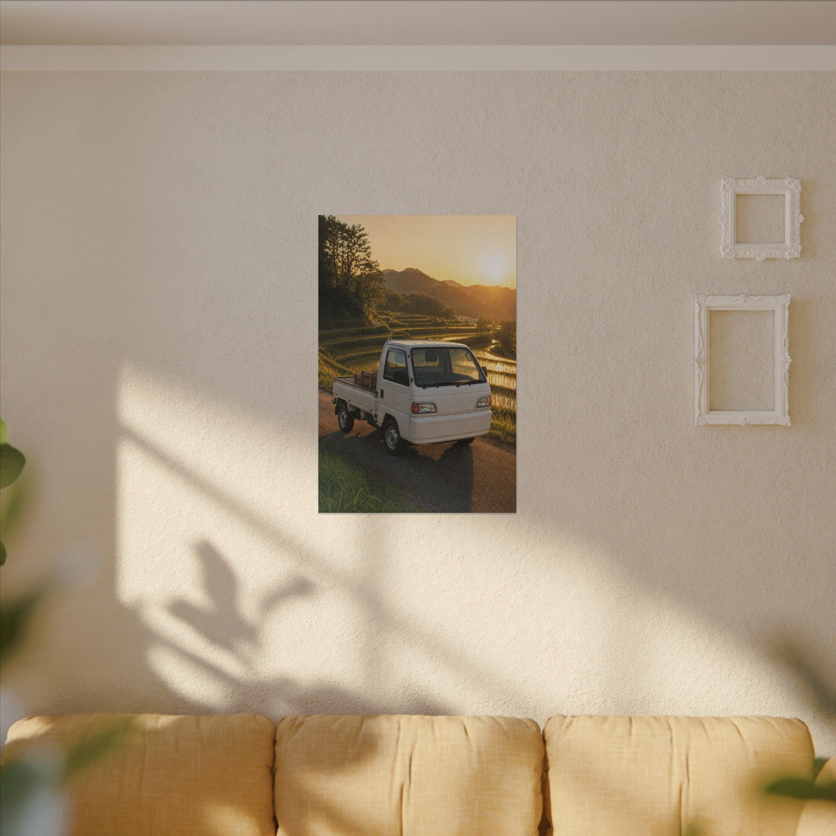 Honda Acty Kei Truck Canvas Wall Art — Rice Terrace Sunset Photoreal JDM Car Art